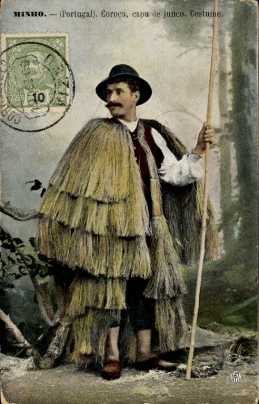 Postcard Minho Portugal, Coroça, capa de junco, Costume