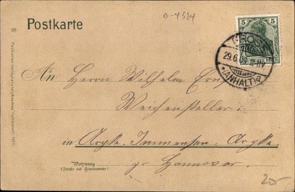 Chromo-Litho Frose in Anhalt, train station, Gasthof Glück auf, Post, Stift