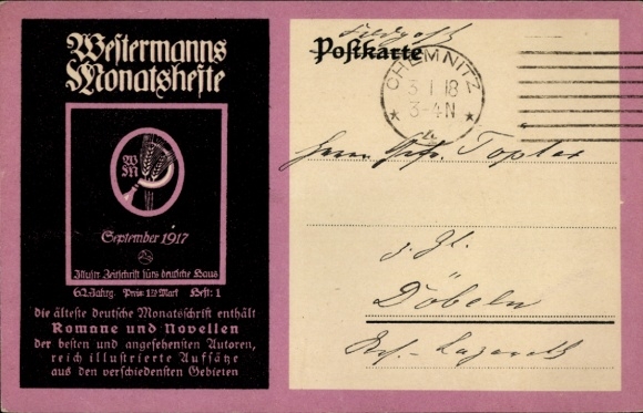 Postcard Chemnitz in Saxony, Advertising, Westermanns Monatshefte