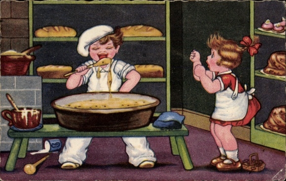 Artist Postcard Young Baker, Children