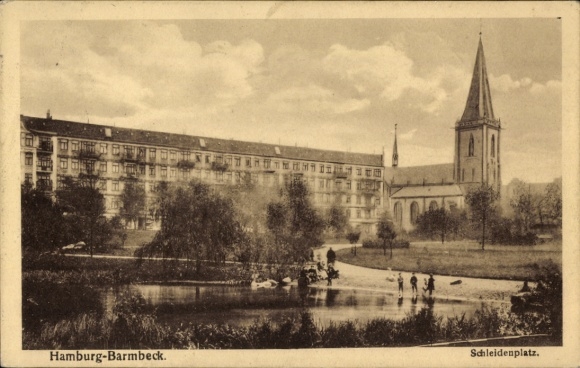 Postcard Hamburg Nord Barmbek Barmbeck, Schleidenplatz, Church