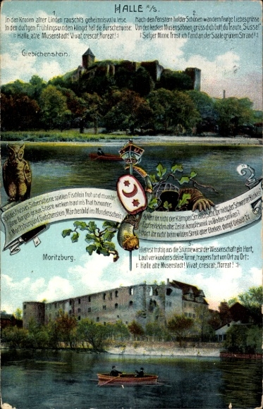 Postcard Giebichenstein Halle an der Saale, from Giebichenstein, Moritzburg, water landscape, old Bu