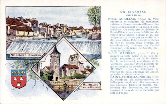 Postcard Aurillac Cantal, la Jordanre, Tour de Roffinc, magnificent city with many streams