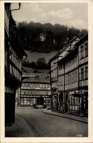 Postcard Stolberg in the Harz, view of the market, half-timbered buildings