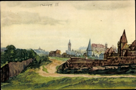 Artist Postcard Nuremberg in Middle Franconia, town view, view from the west