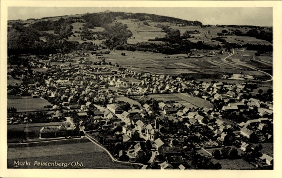 Postcard Peißenberg in Upper Bavaria, aerial photograph, Markt Peißenberg