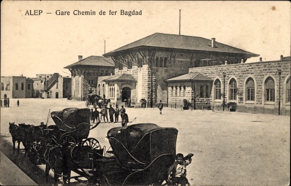 Postcard Aleppo Syria, Baghdad train station