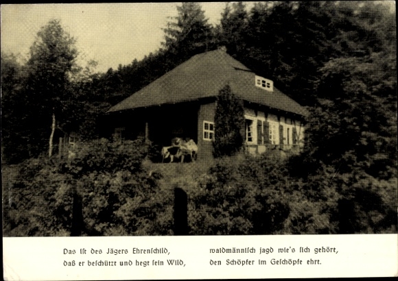 Postcard Liesen Hallenberg Sauerland, Jagdhaus Schmolz, Spruch