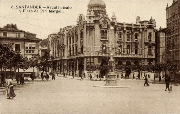 Postcard Santander Cantabria Spain, Ayuntamiento, Plaza de Pi y Margall