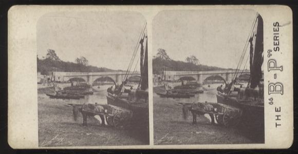 Stereo photo Richmond Bridge over the Thames in London, boats, ships, horse-drawn carriage