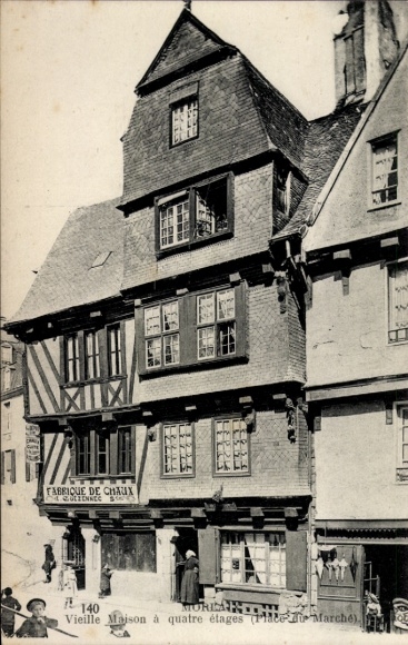 CPA Morlaix Finistère, Vieille Maison à quatre étages, Place du Marche