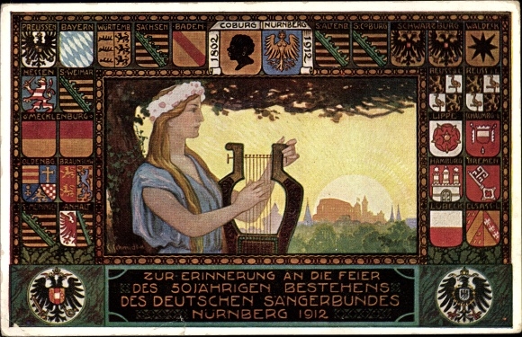 Coat of arms artist PC Schmidt, C., Nuremberg, 50th anniversary of the German Singers&#39; Association 1912, Singers&#39; Association Festival