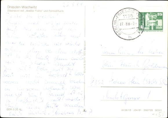 Postcard Dresden Wachwitz, Elbe view, White Fleet, TV tower