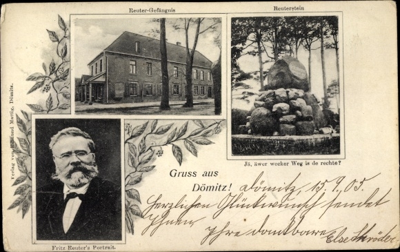 PC Dömitz an der Elbe, portrait of Fritz Reuter, prison, Reuterstein