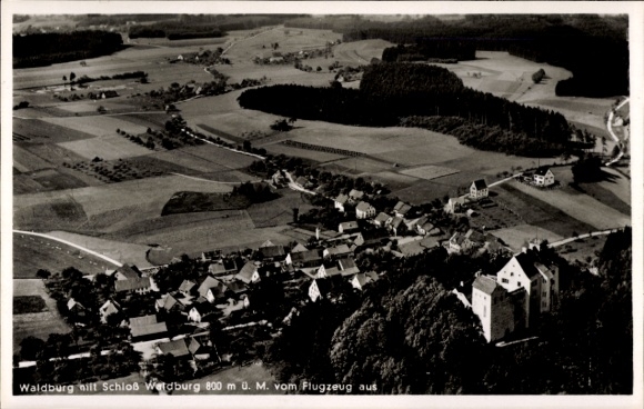 Postcard Waldburg in Württemberg, aerial photograph, Waldburg Castle