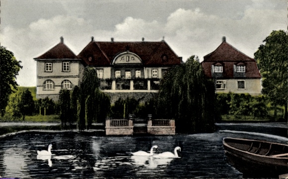 Postcard Gelchsheim in Lower Franconia, castle, swans