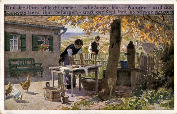 Lied Künstler Ak Hey, Paul, Volksliederkarte Nr. 58, Und der Hans schleicht umher, Hühner