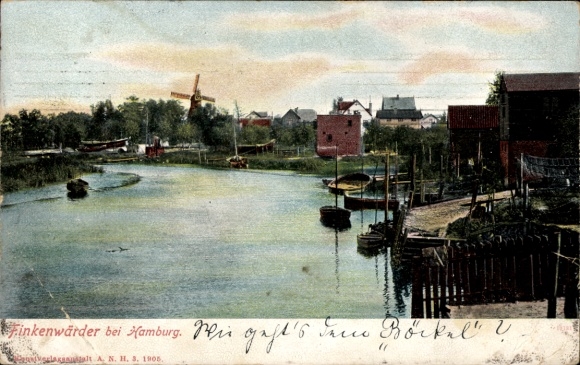 Postcard Hamburg Mitte Finkenwerder Finkenwärder, windmill, water area