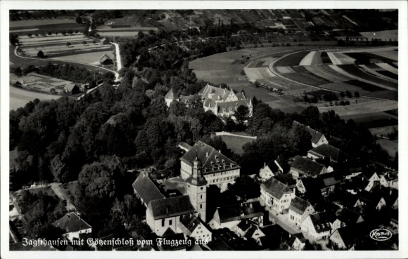 Postcard Jagsthausen an der Jagst Württemberg, aerial photograph, Götzenschloss