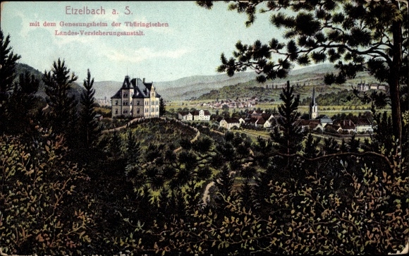 Postcard Etzelbach Uhlstädt Kirchhasel in Thuringia, view of the convalescent home, city panorama