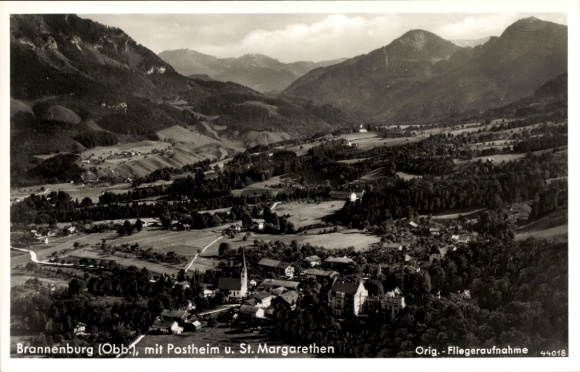 Postcard Brannenburg in Upper Bavaria, aerial photograph, Postheim, St. Margarethen