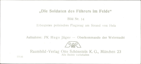 Stereo spatial image photo &quot;The Fuhrer&#39;s Soldiers in the Field&quot; No. 14, captured Poland. Airplane on Hela