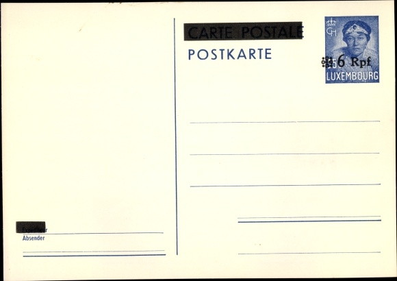 Briefkaart Luxemburg, 6 Rpf, Groothertogin Charlotte