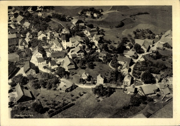 Postcard Herlazhofen Leutkirch im Allgäu Württemberg, aerial photograph