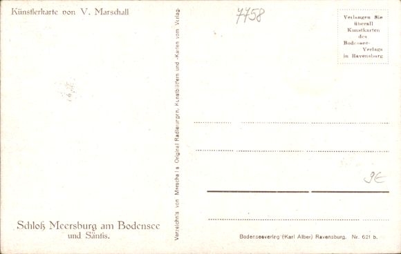 Artist PC Marschall, V., Meersburg on Lake Constance, castle, Säntis
