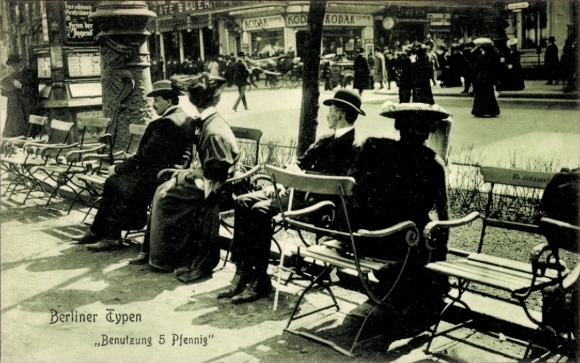 Postcard Berlin, Berliner Types, Use 5 Pfennig, Seats, Kodak