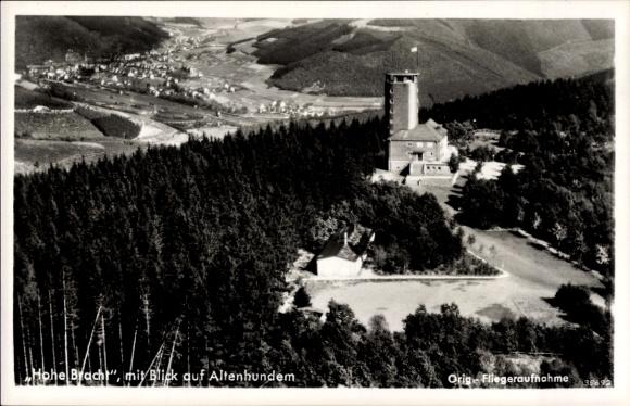 Postcard Altenhundem Lennestadt in the Sauerland, Hohe Bracht, observation tower, landscape photo, forest, Fl