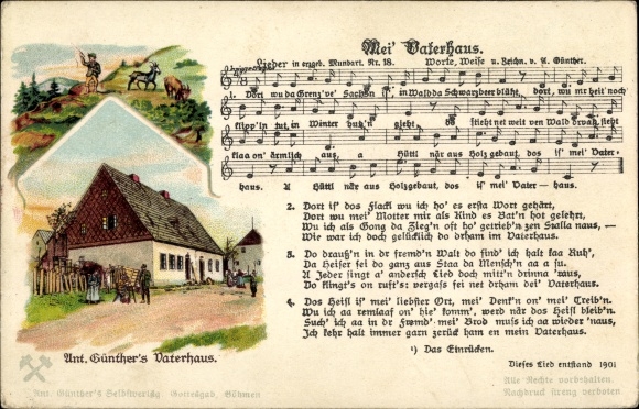 Artist song Postcard Günther, Anton, Gottesgab, Mei Vaterhaus, Erzgebirge dialect No. 18