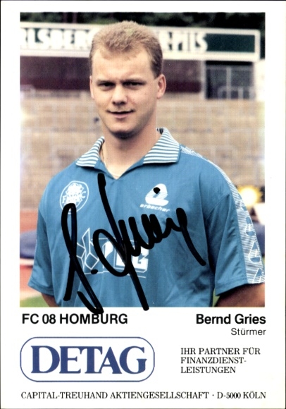 Autograph card footballer Bernd Gries, FC 08 Homburg, autograph