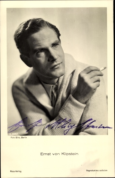 Ak Schauspieler Ernst von Klipstein, Portrait mit Zigarette, Ross Verlag A 3328 1, Autogramm