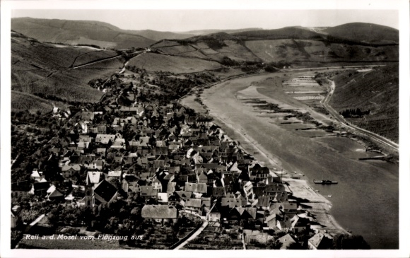 Postcard Reil on the Moselle, aerial photograph