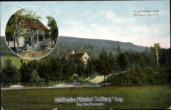 PC Mitteldorf Stollberg in the Ore Mountains, Waldfrieden, owner Max Eisenreich, forest landscape