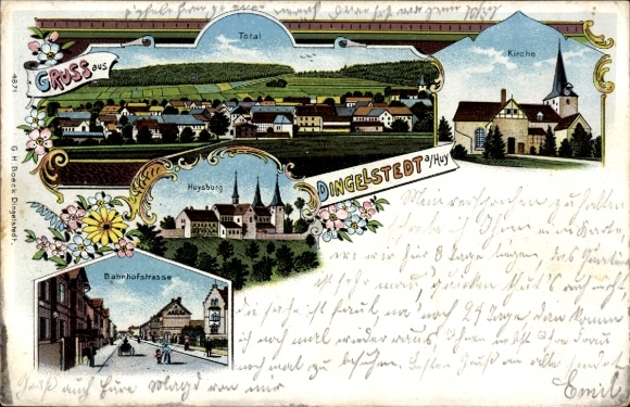 Chromo-Litho Dingelstedt Huy, Huysburg, Bahnhofstraße, church, total view