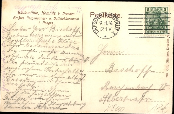Postcard Dresden Cotta Kemnitz Weltemühle, amusement establishment