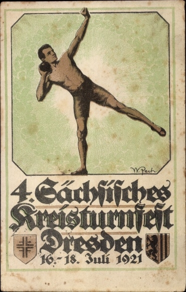 Herb artysty KP Pech, W., Drezno, 4. Saksoński Festiwal Gimnastyczny, 16.-18. Lipiec 1921, kulomiot