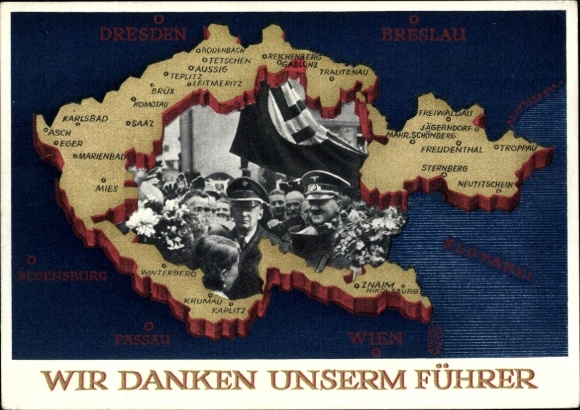 Postal stationery Postcard We thank our Führer, Sudetenland, Bohemia, Moravia, Hitler