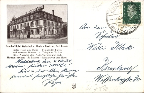 Postcard Waldshut Tiengen on the High Rhine Baden Wuerttemberg, Säntis, Gasthof Waldshut