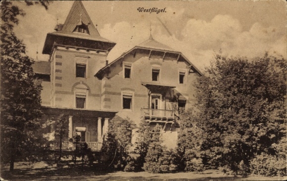 Postcard Coswig in Saxony, west wing of the Lindenhof sanatorium