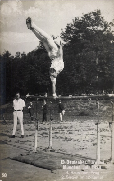 Photo Postcard 13th German Gymnastics Festival Munich 1923, H. Rauscher from Prague, 2nd winner in the 12-fight