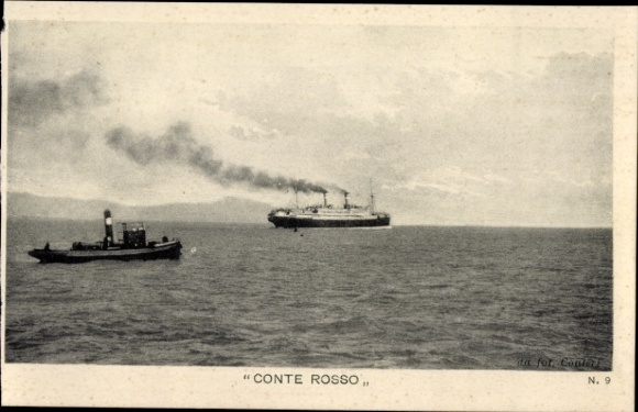 Postcard passenger steamer Conte Rosso, Lloyd Sabaudo