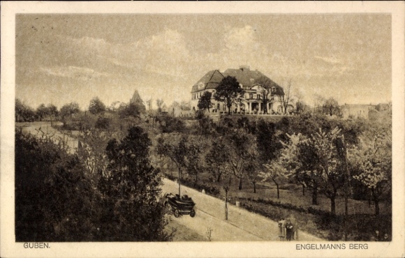 Ak Guben in Neder-Lausitz, Engelmanns Berg, tuinlandschap, architectuur, oud straatbeeld