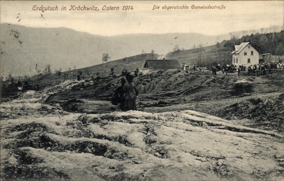 Postcard Chrochvice Krochwitz Podmokly Bodenbach Děčín Tetschen Region Ústí nad Labem, landslide 1914