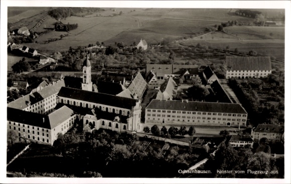 Postcard Ochsenhausen in Württemberg, monastery, aerial photograph