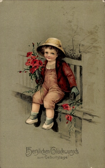 Happy birthday, boy with flowers