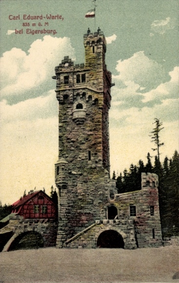 Postcard Elgersburg in Thuringia, Carl Eduard-Warte, 835 m, tower, forest,