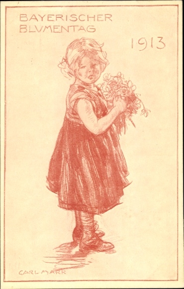 Artist PC Marr, Carl, Bavarian Flower Day 1913, girl with flowers